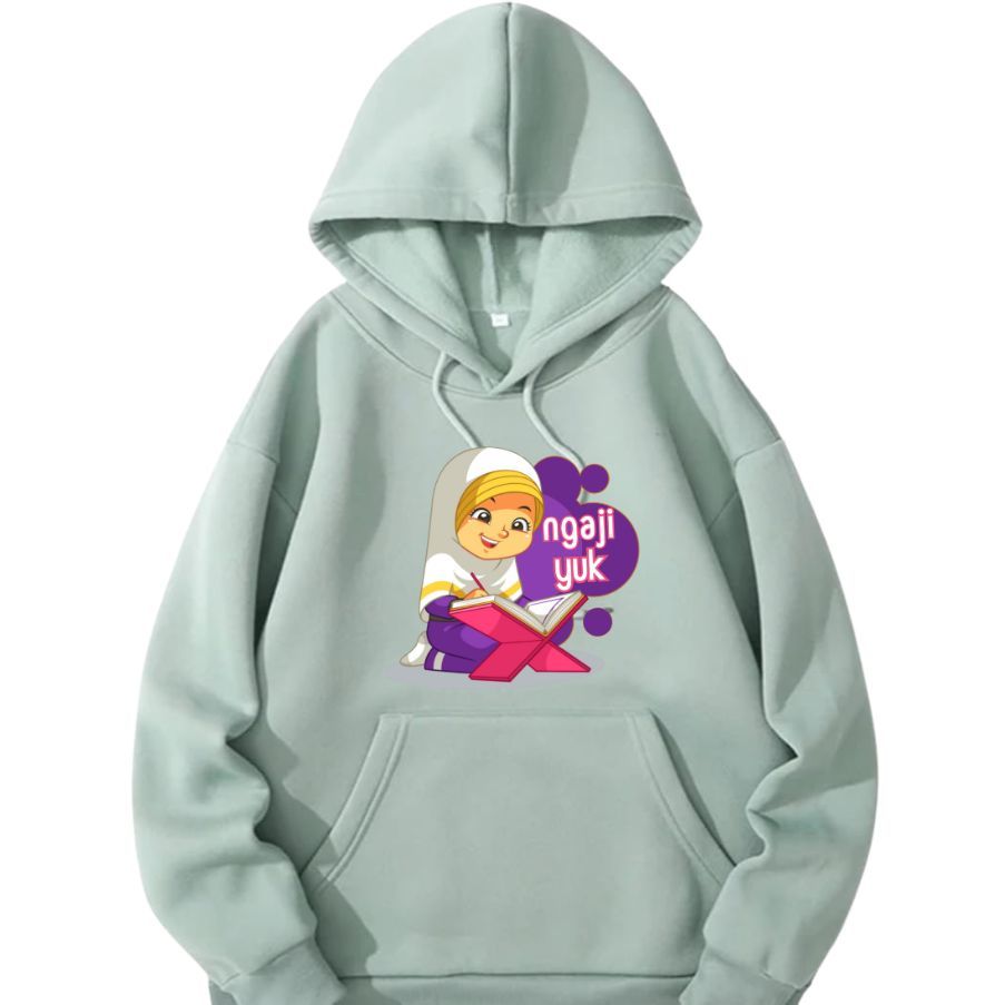 Sweater Hoodie Anak Perempuan Motif Muslim Islami Ngaji Yuk Jaket Sweater Hoodie Anak Ngaji