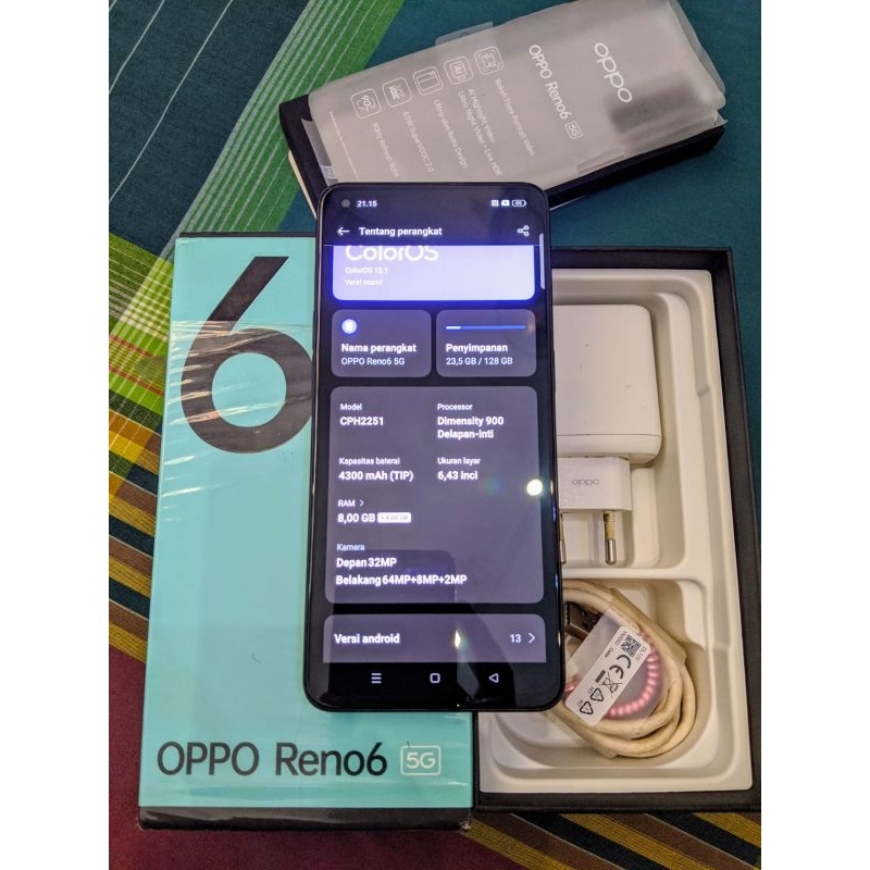 oppo reno6 5G  Ram 8GB Internal 128GB HP Second Seken Bekas Fullset [murah] hp murah