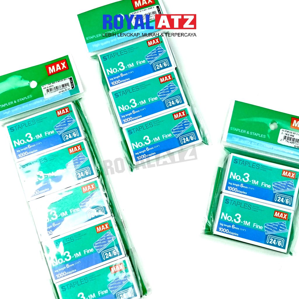 

Staples / Isi Stapler Max No.3-1M (Isi Stapler Besar) Kemasan Ekonomis Isi 2/3/5 Pcs