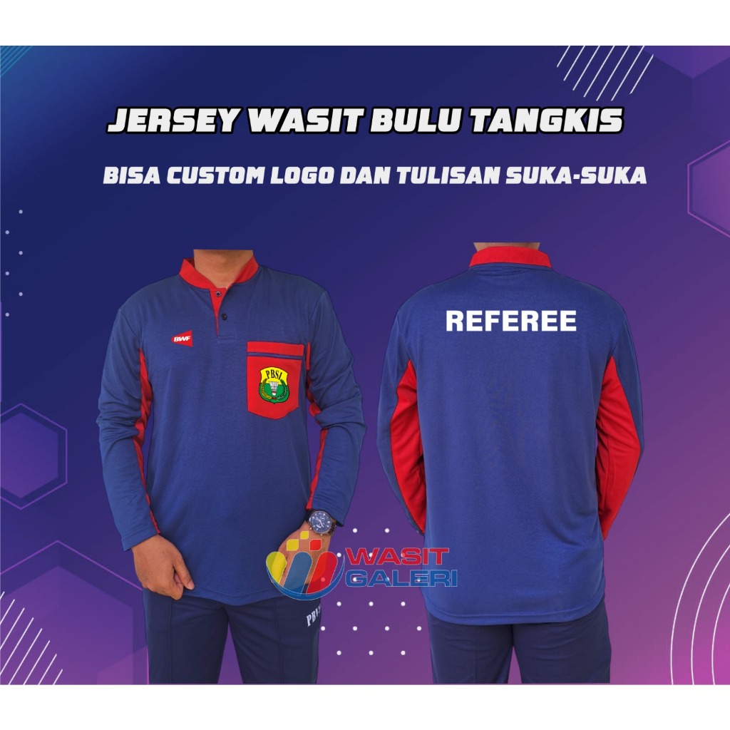BAJU WASIT BULU TANGKIS / BADMINTON LENGAN PANJANG LIST MERAH (PBSI-BWF)