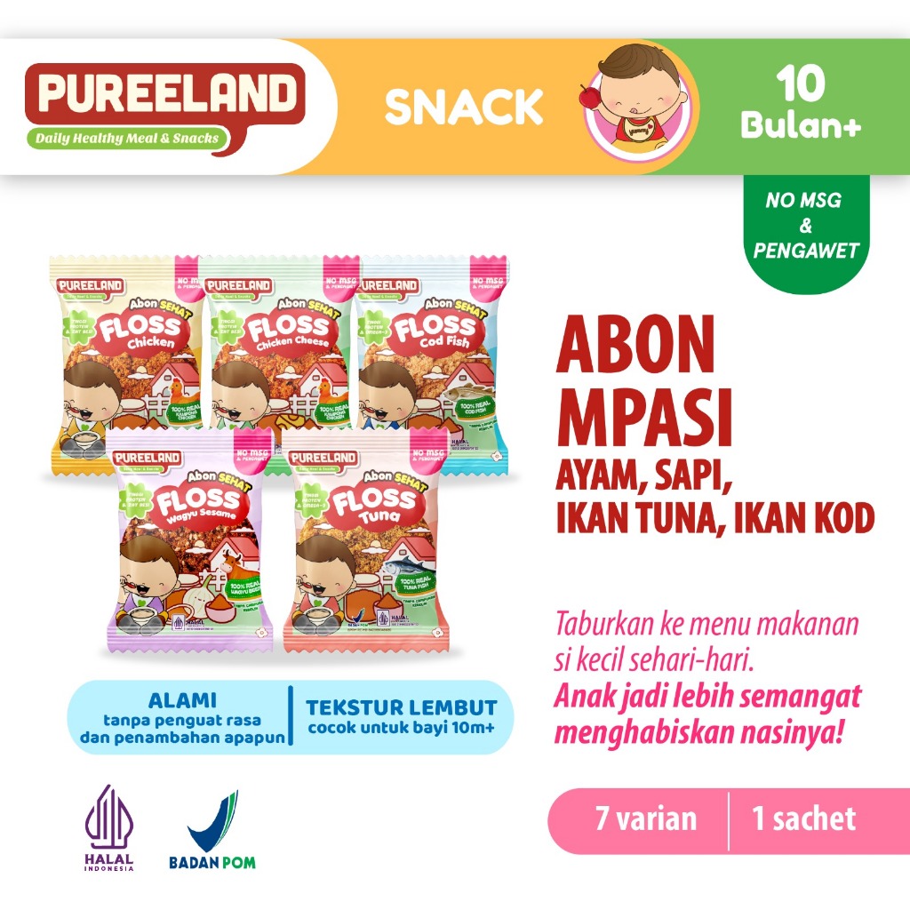 

Pureeland Abon Anak Baby Floss / Abon Ayam Sapi Ikan Premium / BB Booster Beef Chicken Fish Floss / MPASI Bayi Anti GTM / Halal No MSG