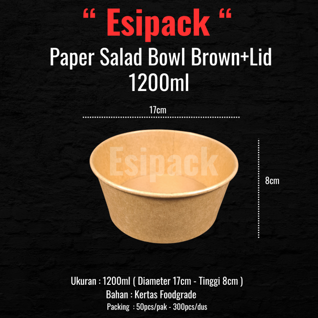 Paper Bowl Salad Brown Kraft 1200ml + Lid - Rice Bowl, Salad Bowl
