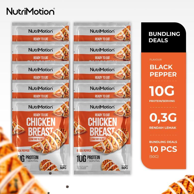 

NutriMotion Ready To Eat Chicken Breast Bundling Pack (50g) - Black Pepper - High Protein & Low Fat (10pcs)