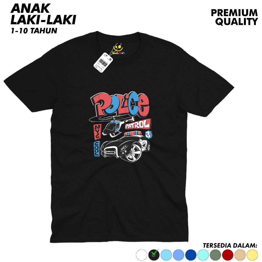 Kaos Anak 1-10 Tahun POLISI POLICE PATROL Bahan Katun Combed 30s Adem Nyaman 100% Cotton Laki Laki P