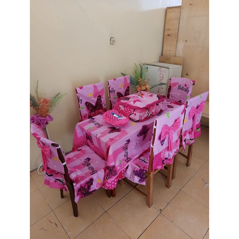 SARUNG  SET 6 KURSI + TAPLAK MEJA MAKAN+ SARUNG TUDUNG SAJI + SARUNG TISU Pilih Motif