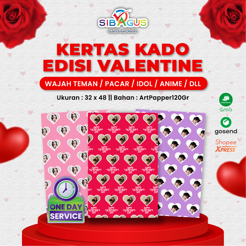 

Kertas Kado Custom Muka Edisi Valentine | Kertas Kado Pattern Muka Love Edition