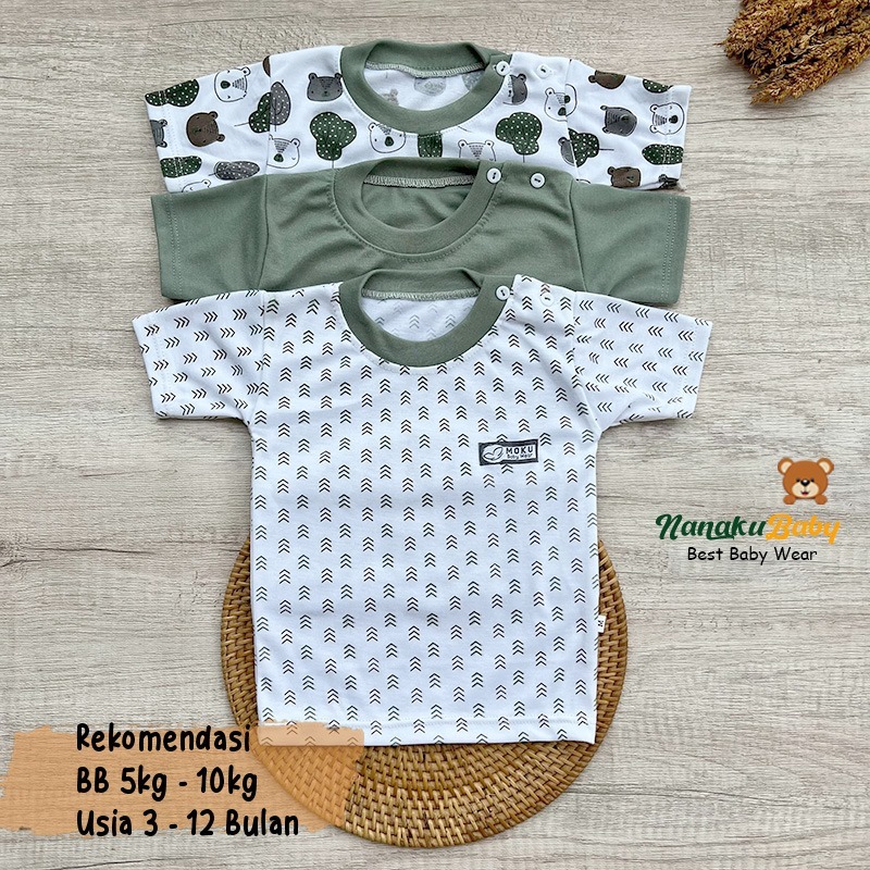 Nanaku Baby - Ukuran S M L XL  Baju Bayi Newborn Isi 3 PCS Model Lengan Pendek Kancing Pundak Bahan 
