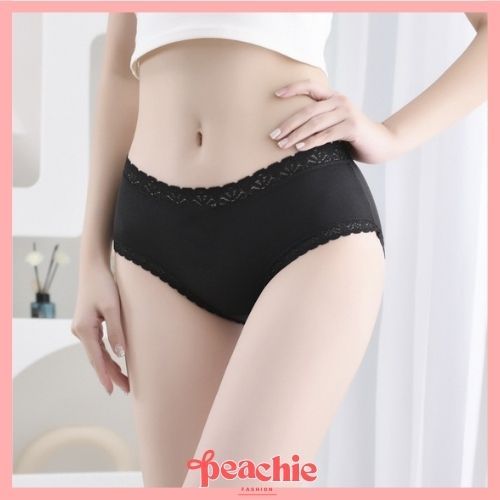 PEACHIE | CD1075 Celana Dalam Wanita Big size CD Hitam Polos Tepi Renda