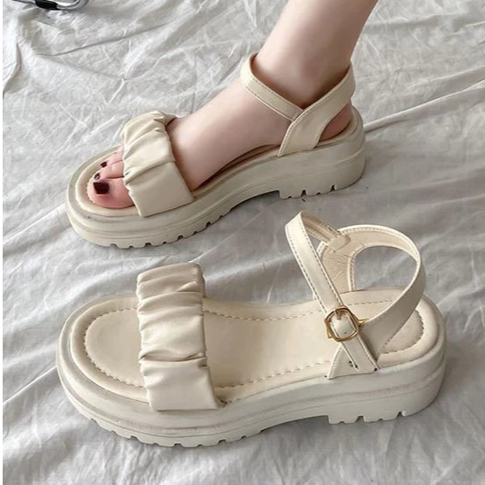 Sandal Wanita Lovely Terbaru Sandal Wanita Tali Kerut Style  Wedges Hits Kekinian