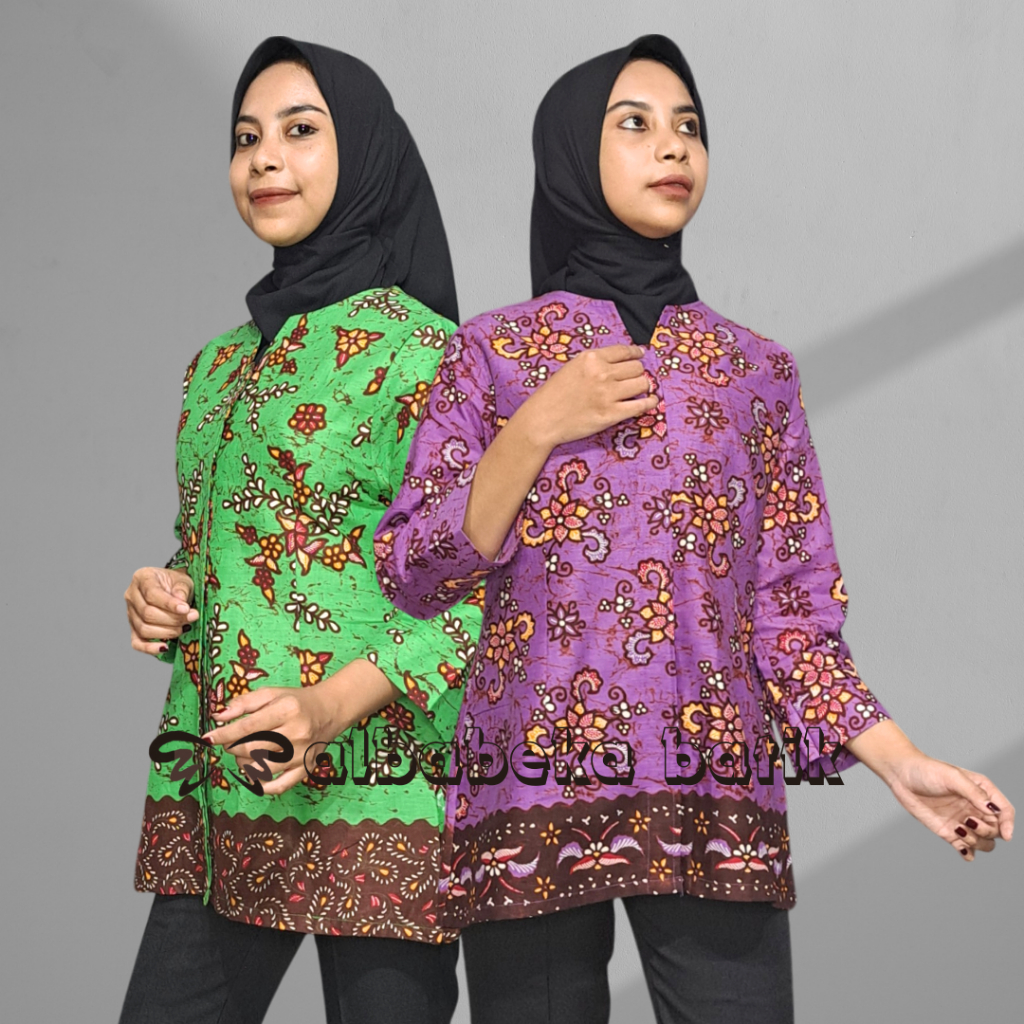 Atasan Batik Wanita Kerah Lengan Panjang Baju Batik Wanita Kerja Seragam Kantor