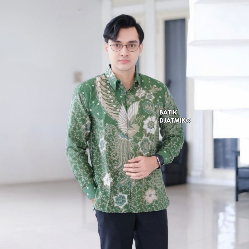 Kemeja Hem Batik Pria Lengan Panjang Peksi Kehijauan