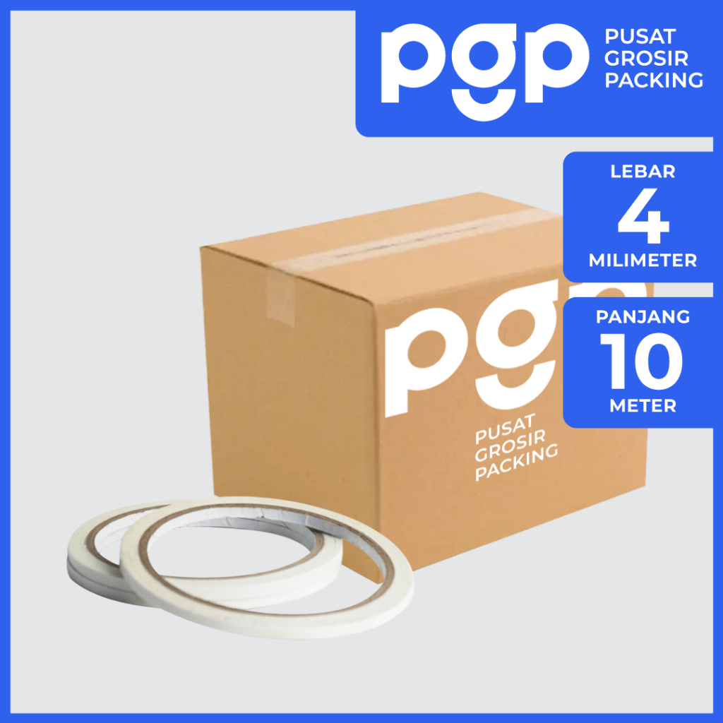 

Double Tape Kertas 4mm x 10 Meter | 1 Dus Isi 864 Pcs/Roll | Lakban Murah Berkualitas