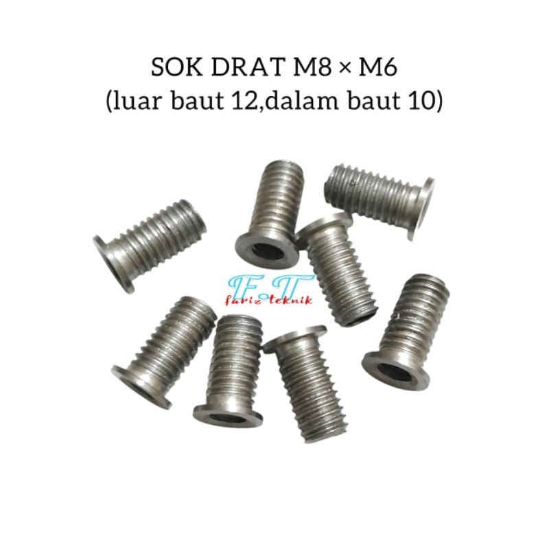 bosh drat sok drat m8×m6 (drat luar baut 12 drat dalam baut 10)