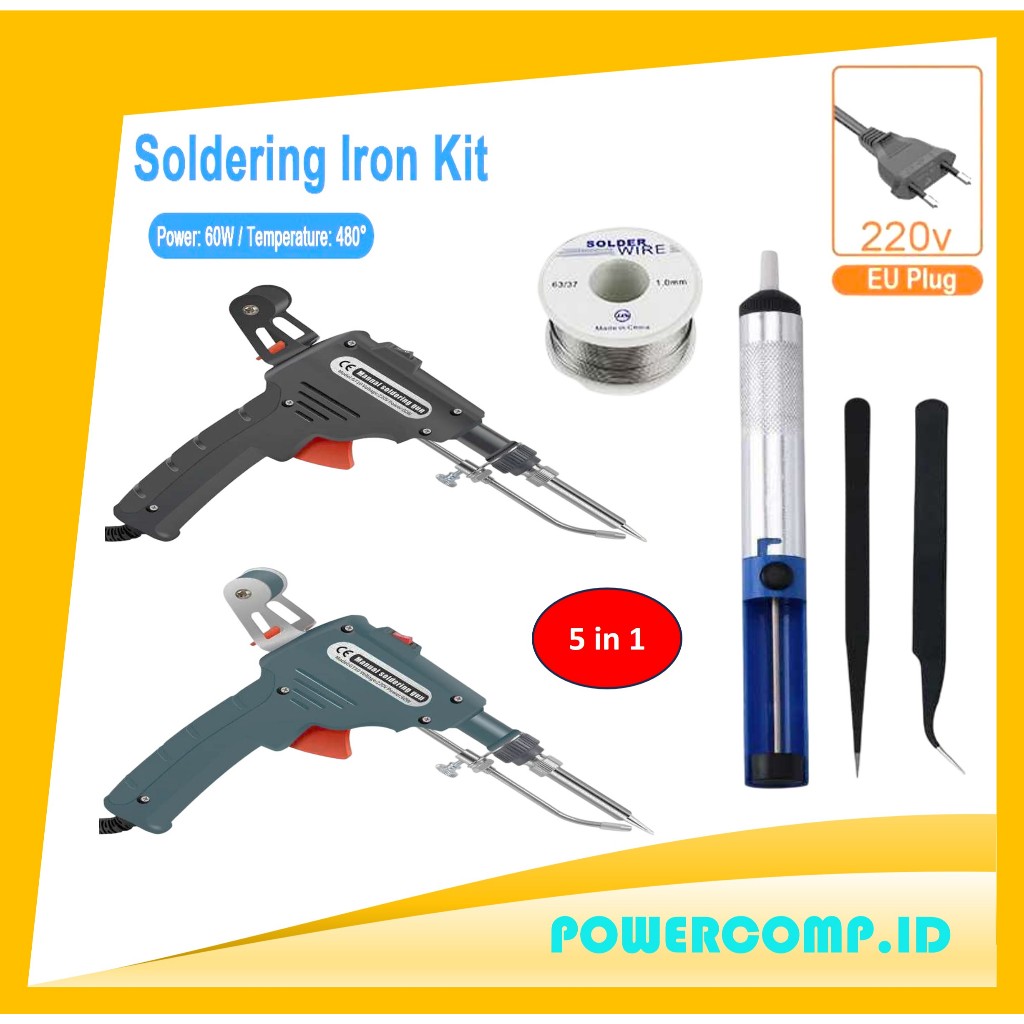 Januel Set Solder Listrik Tembak Tin Gun Handheld 60W 5in1 Solder Listrik Solder Besi Pegangan Tanga