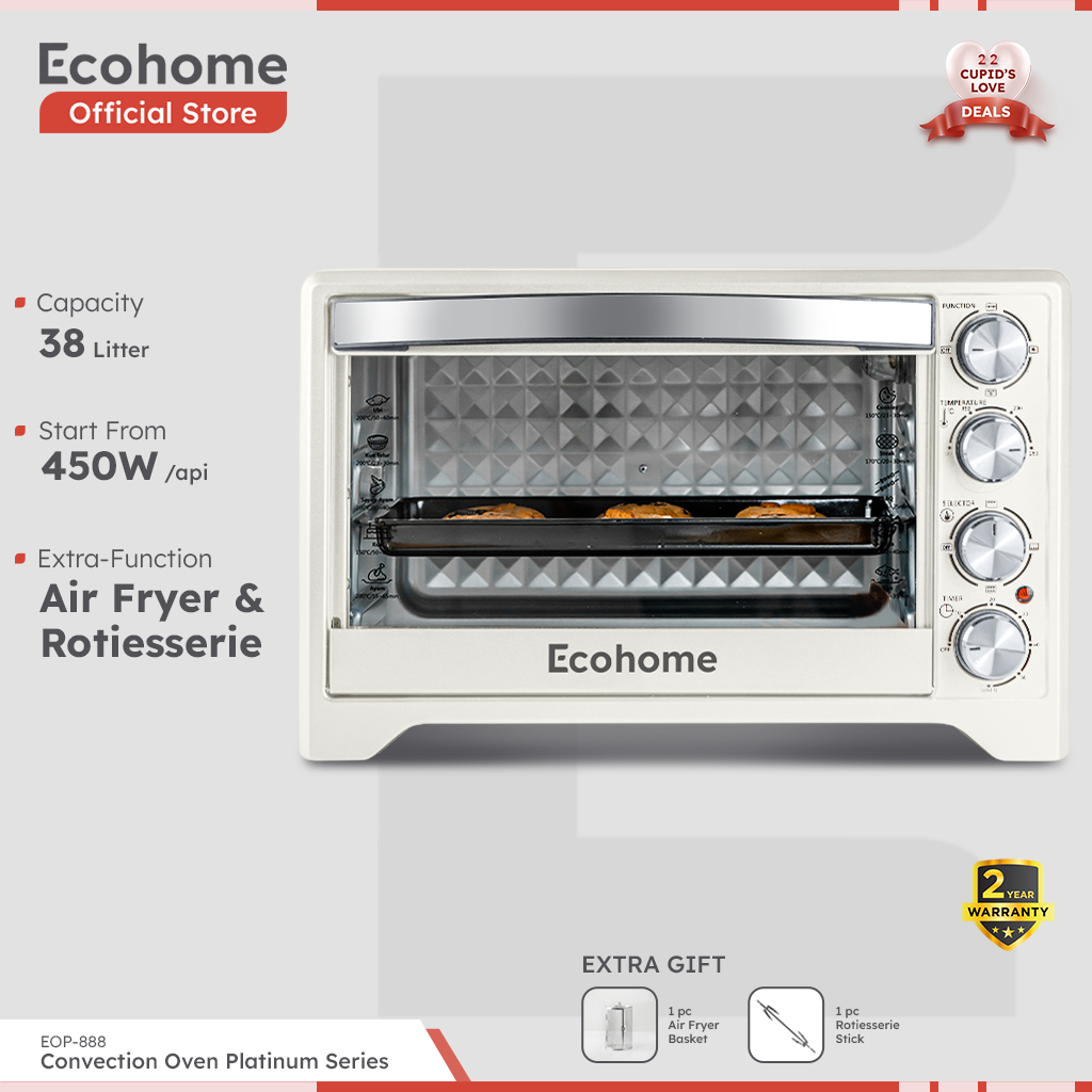 [INSTANT ONLY] ECOHOME Oven Platinum Series EOP888 38L with Air Fryer & Rotisserie Function Low Watt