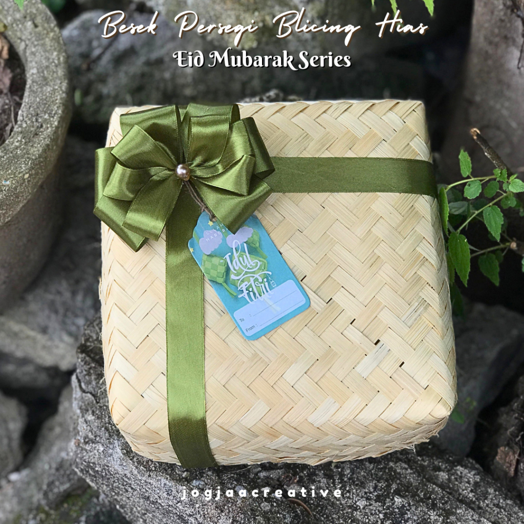 Spesial Lebaran | Satu Pasang Besek Bambu Blicing Hias Pita Ribbon Spesial Lebaran 2025 Besek Bambu 