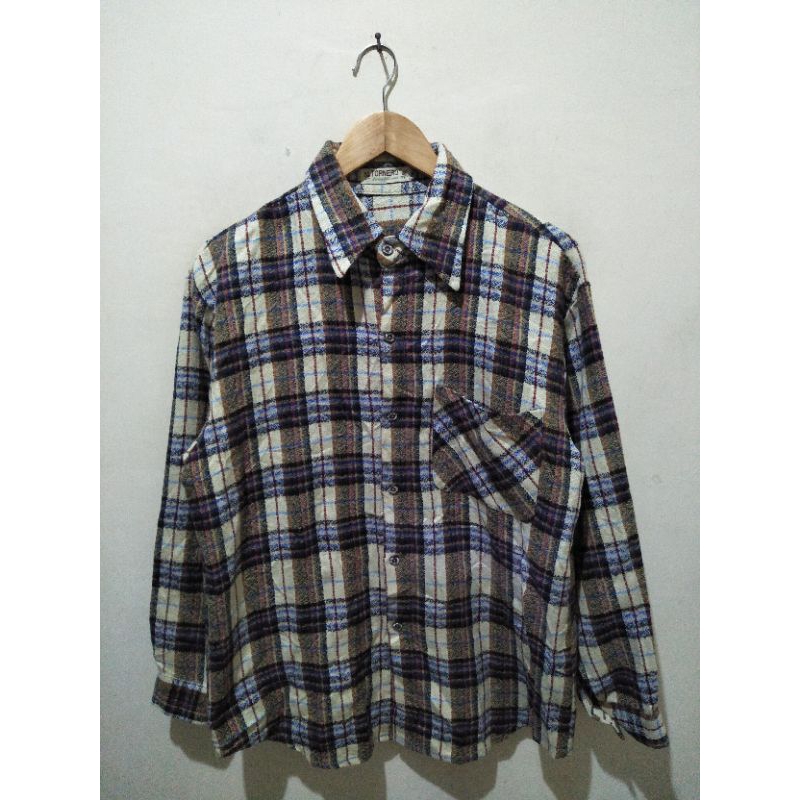 flanel lengan panjang tartan kotak kotak second original pria