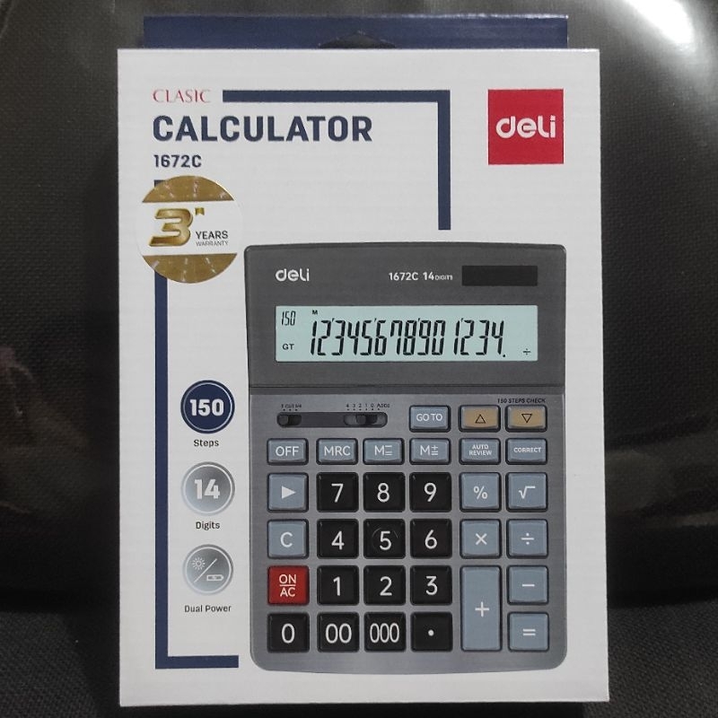 

Kalkulator 14 Digit Cek Ulang Metal Baterai AAA A3 Deli E1672C 1672