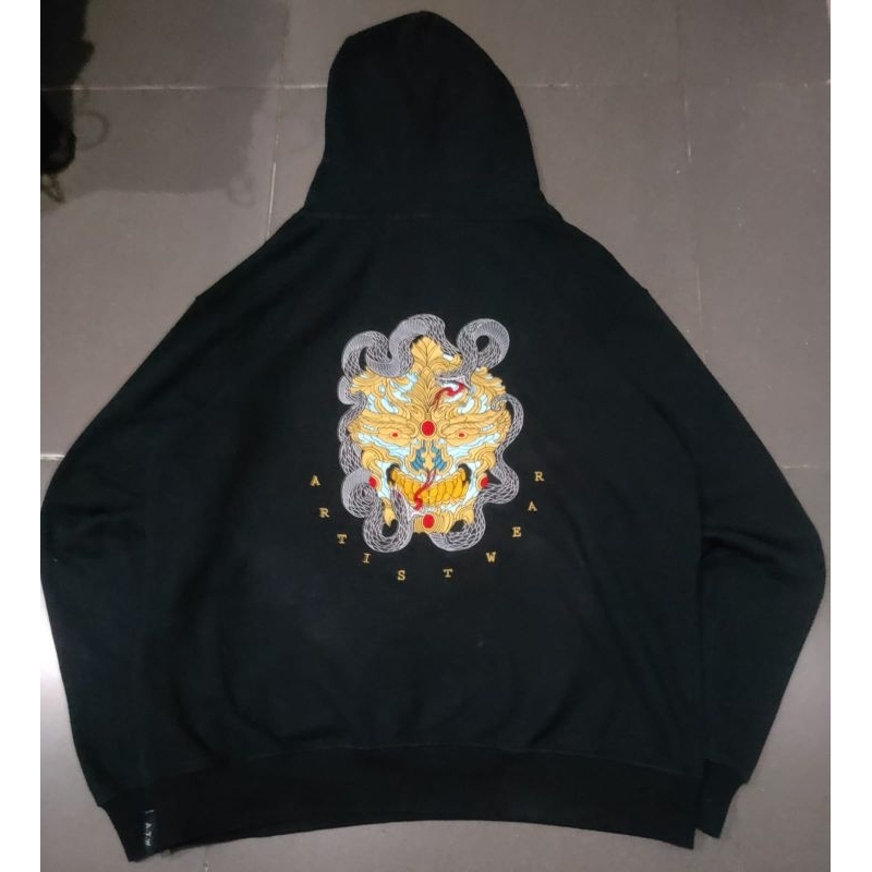 hoodie artist wear black full bordir