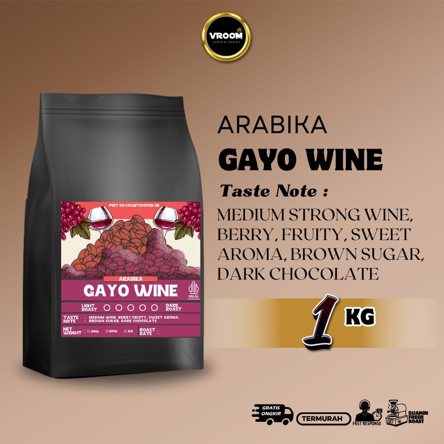 

Coffee Arabica Gayo Wine Aceh Roasted Bean Biji Matang Bubuk 1KG