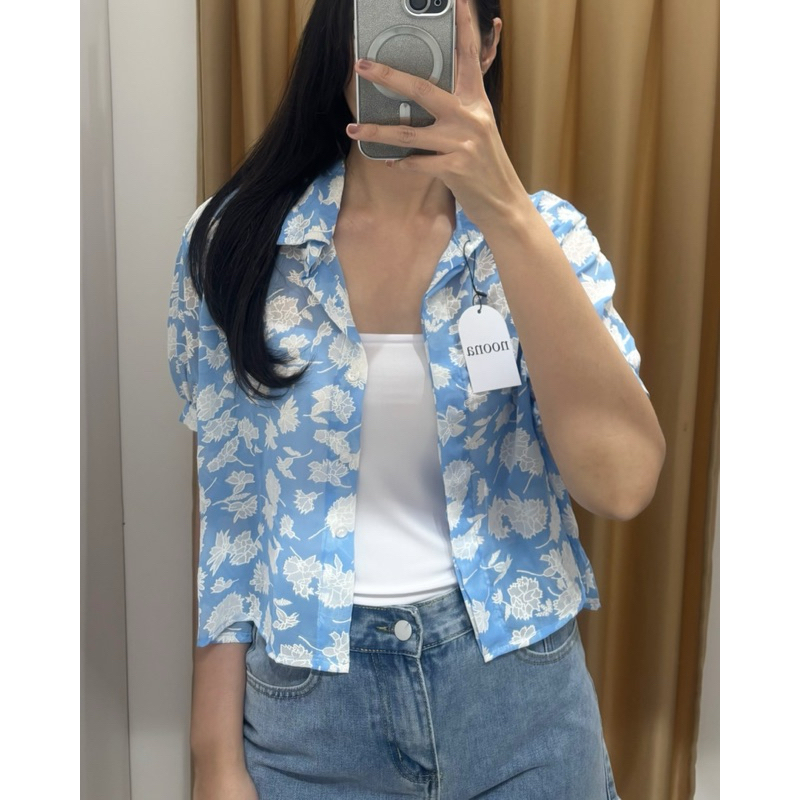 [Noona Butik] Sheer Shirt Outer Kemeja Sifon Lengan pendek atasan santai