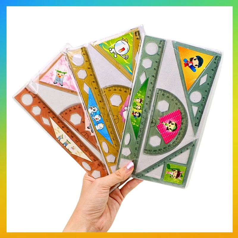 

Penggaris Set Plastik Isi 4 Pcs / Garisan Busur Siku Siku Segitiga / Ruler Set 4 In 1