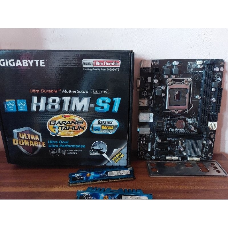 Paket Motherboard Gigabyte H81m-S1 LGA 1150, prosesor i5 4460 fullset kipas, Ram G-skill 16gb ddr3 1