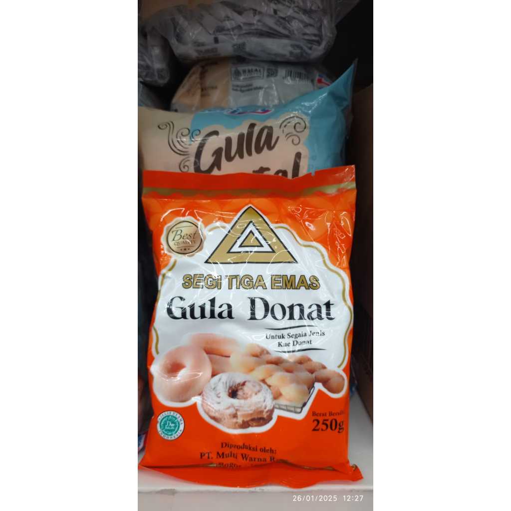 

GULA DONAT SEGITIGA EMAS PACK 250GR - PER DUS ( ISI 20 PCS )