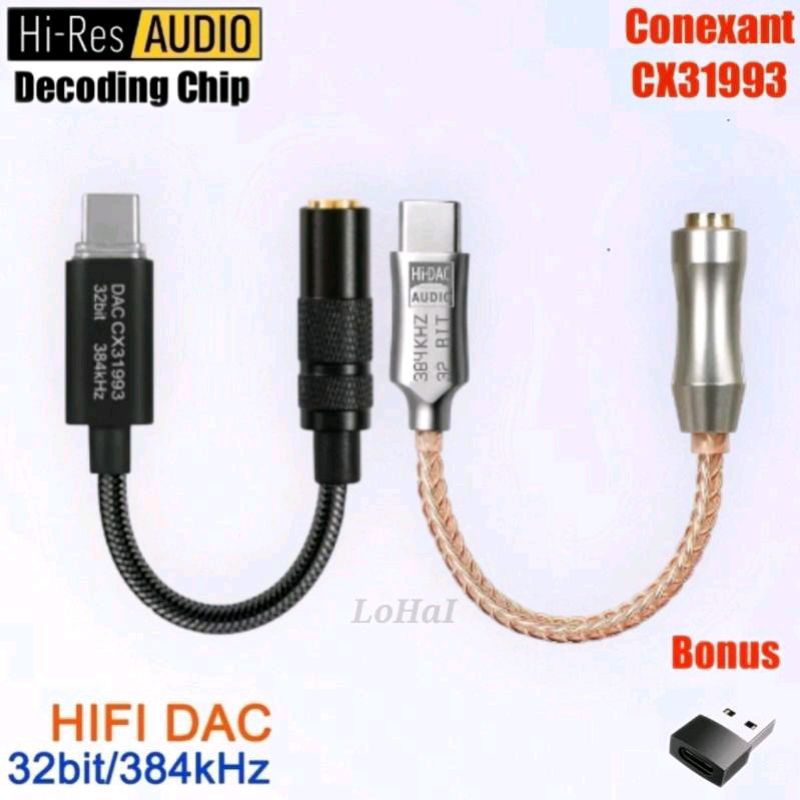 ALAC Kabel USB DAC 32Bit/384kHz Type C ke 3.5mm Adaptor HIFI DAC CX31993 Chip CX-PRO