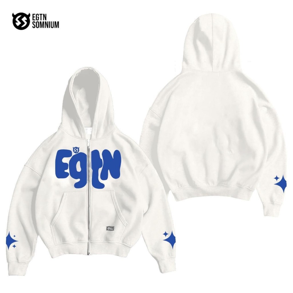 Hoodie Zipper Boxy Broken White Egtn Blue Star Pria Dan Wanita Aesthetic Gramasi 280 Tebal Jaket Box