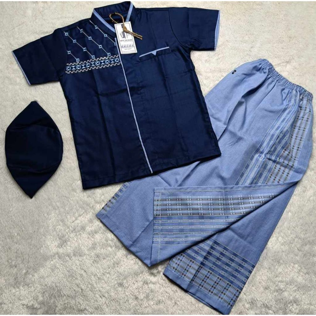 Baju Koko Anak Laki-laki Sarkoci IBNU MUSLIM – Set Sarung + Peci | Busana Muslim Anak