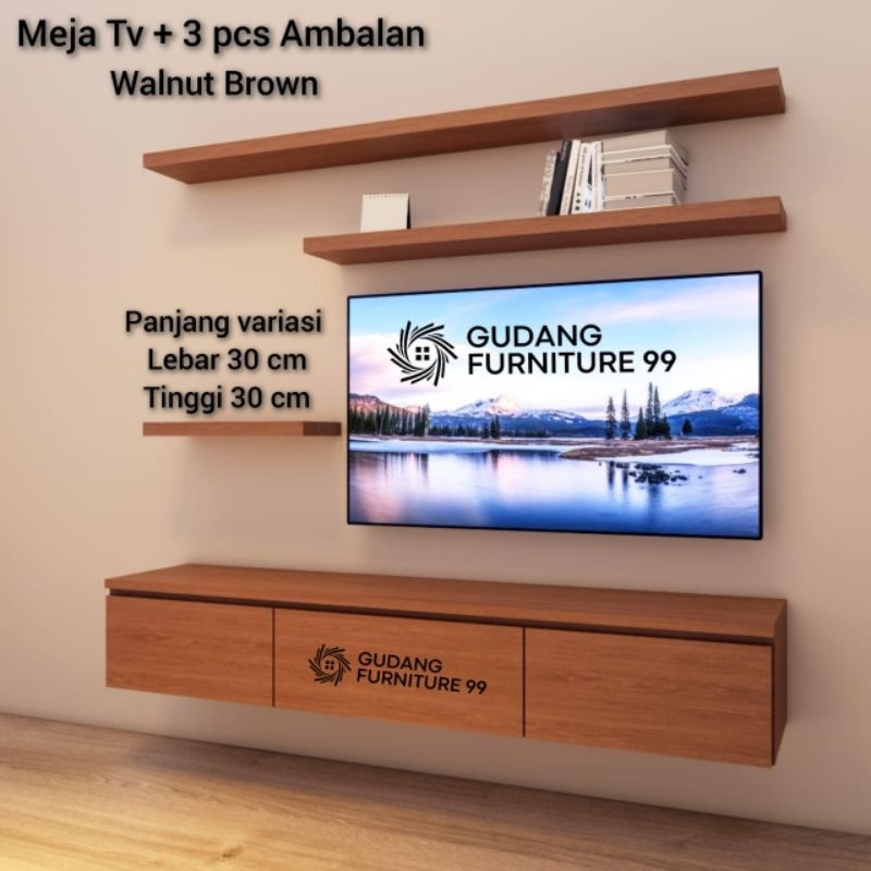 Meja Tv Gantung + Ambalan 3 pcs / Meja Tv Minimalis / Rak Tv Gantung / Bufet TV/ Cradensa Tv