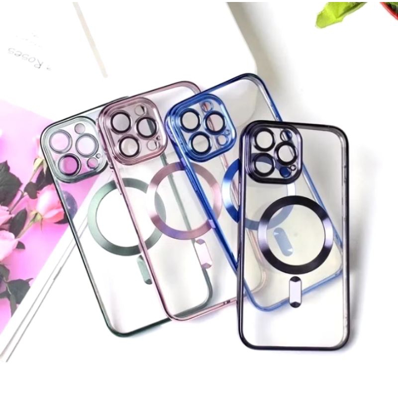 case MagSafe electroplating metalic iPhone 11 12 13 14 15 16 promax 14+ 15+ 16+ plus lensa