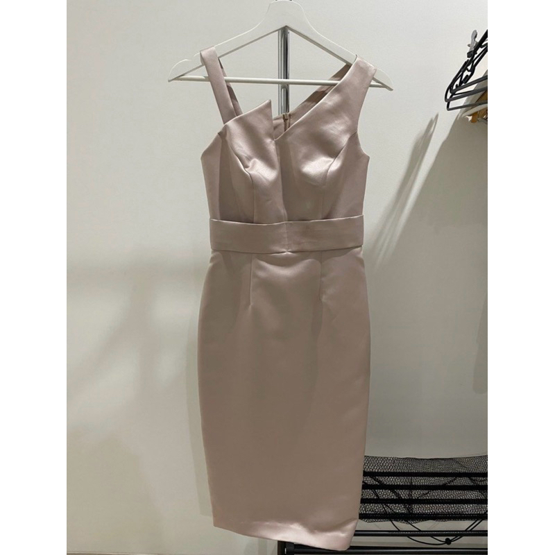 PRELOVED etoile pink nude rose gold satin dress pesta party midi formal rok