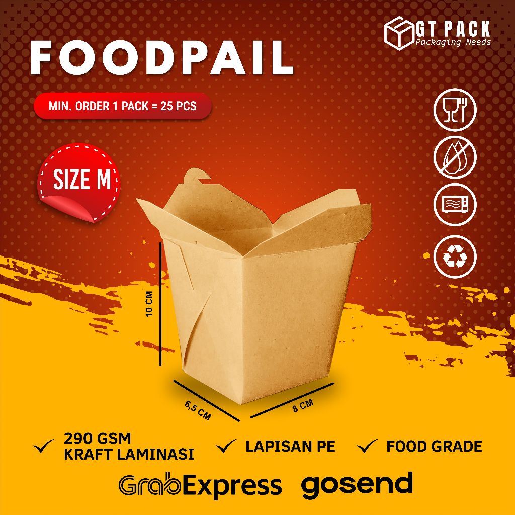 Food Pail / Rice Box / Dus Makanan / Kemasan Makanan Size M | Eco Kraft Laminasi 290 gsm