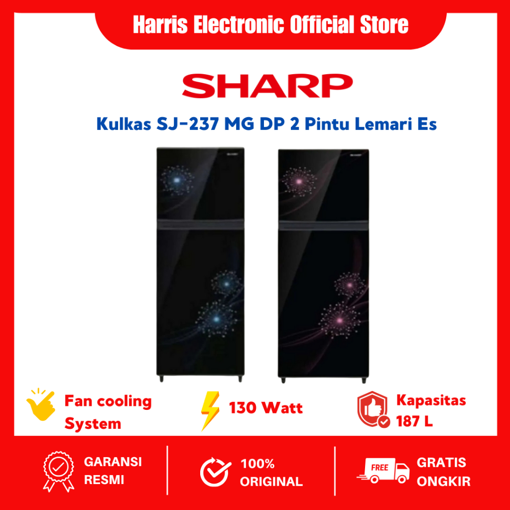 SHARP Kulkas 2 Pintu SJ-237MG Shine Series – 205 Liter, Hemat Energi & Ruang Luas Garansi Resmi