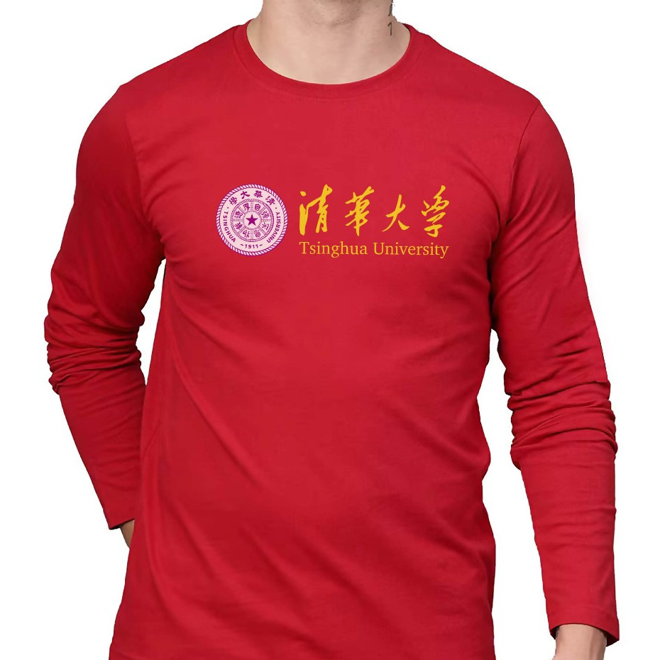 Long t-shirt Tsinghua University China Long RED Premium Cotton Combad kaos Lengan Panjang Clothing