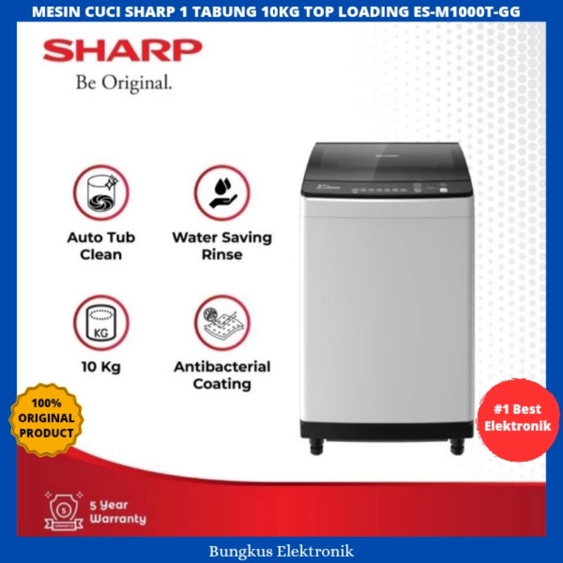 MESIN CUCI SHARP 1TABUNG TOP LOADING SHARP 10KG ES-M1000T-GG