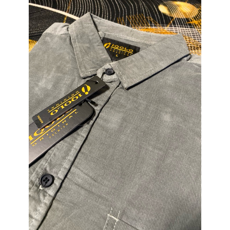 Kemeja Pria corduroy Abu-abu Premium Iqoo