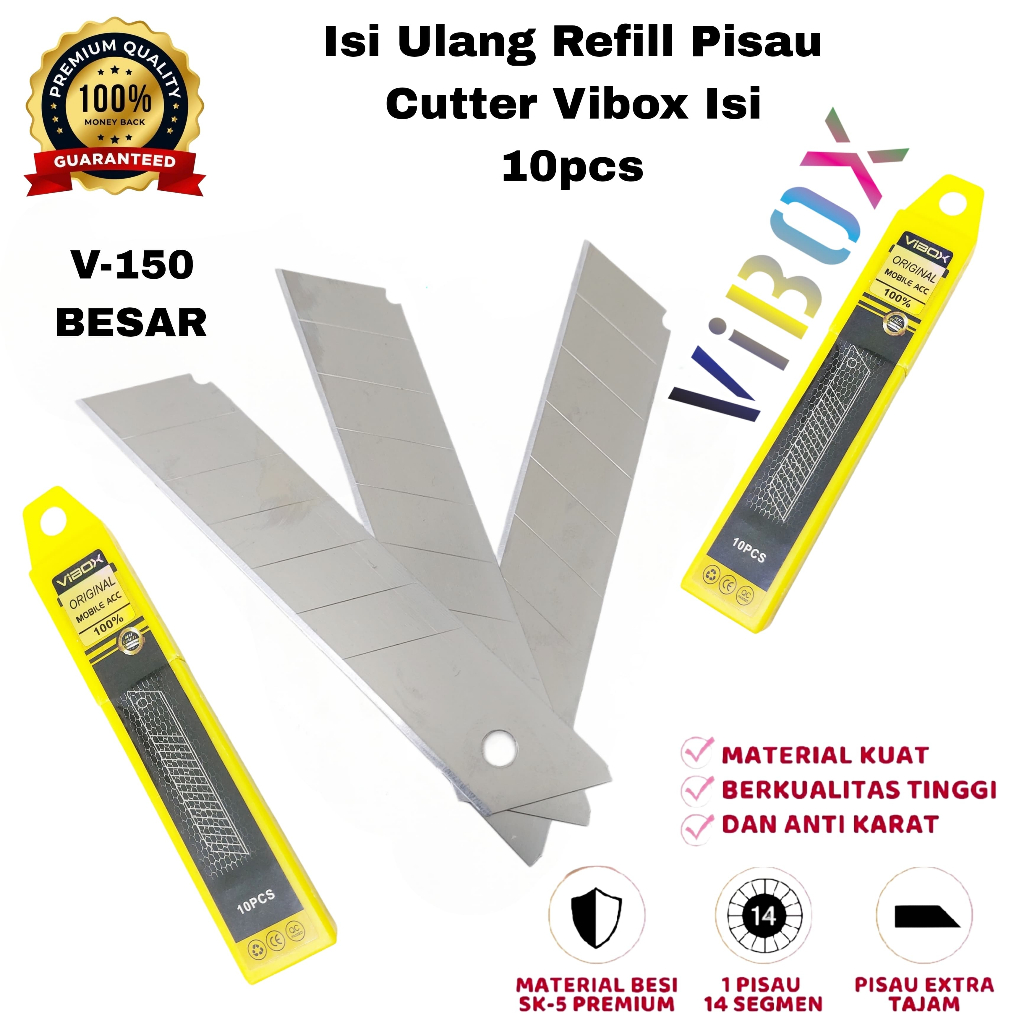 

(isi 10mata) Vibox Refill Cutter Blade Isi Ulang Cutter V-150 Mata Pisau Ukuran Besar Pisau Professional Japan Quality [ROXY]
