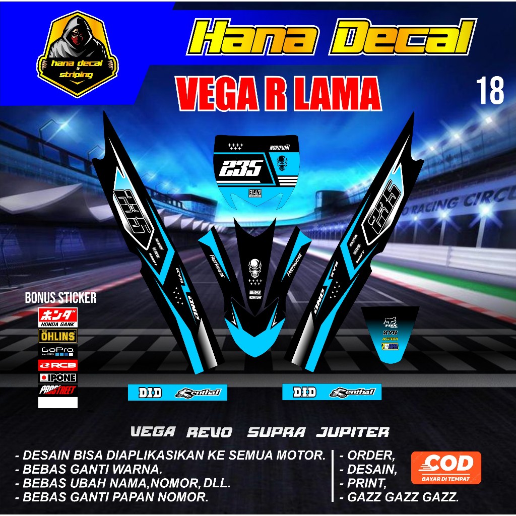 (COD) STIKER STRIPING MOTOR VEGA LAMA VEGA R RBT BEBEK MODIF SUPERMOTO TERBARU KD018