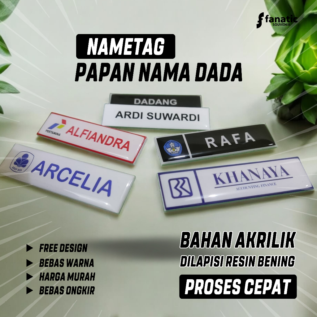 

Papan Nama Dada Akrilik / Nametag Acrylic Peniti magnet resin murah