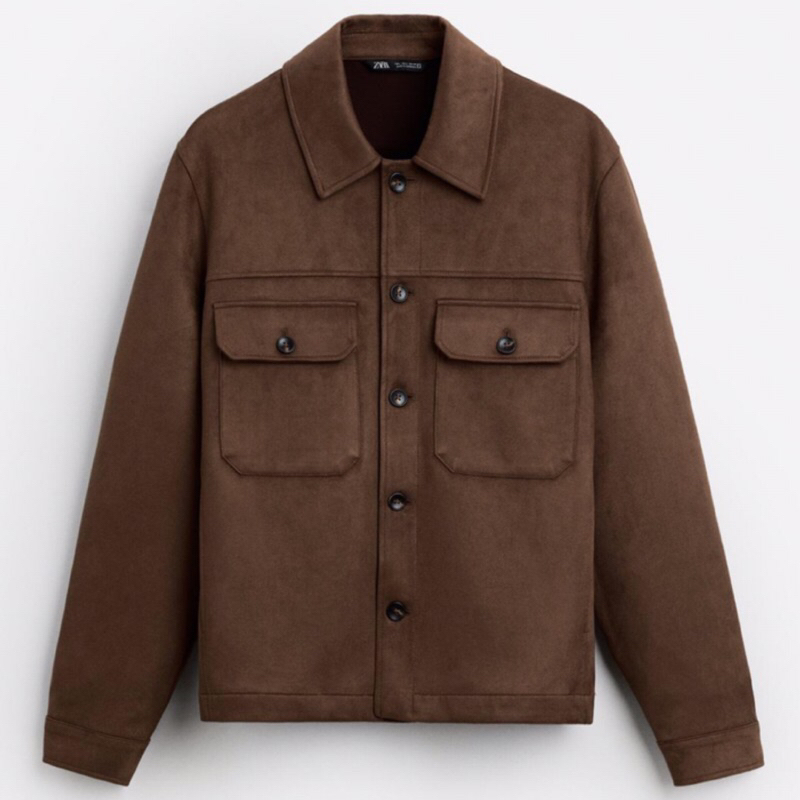 ZARA Men Overshirt Faux Suede Jaket Kemeja Luaran Pria Brandy