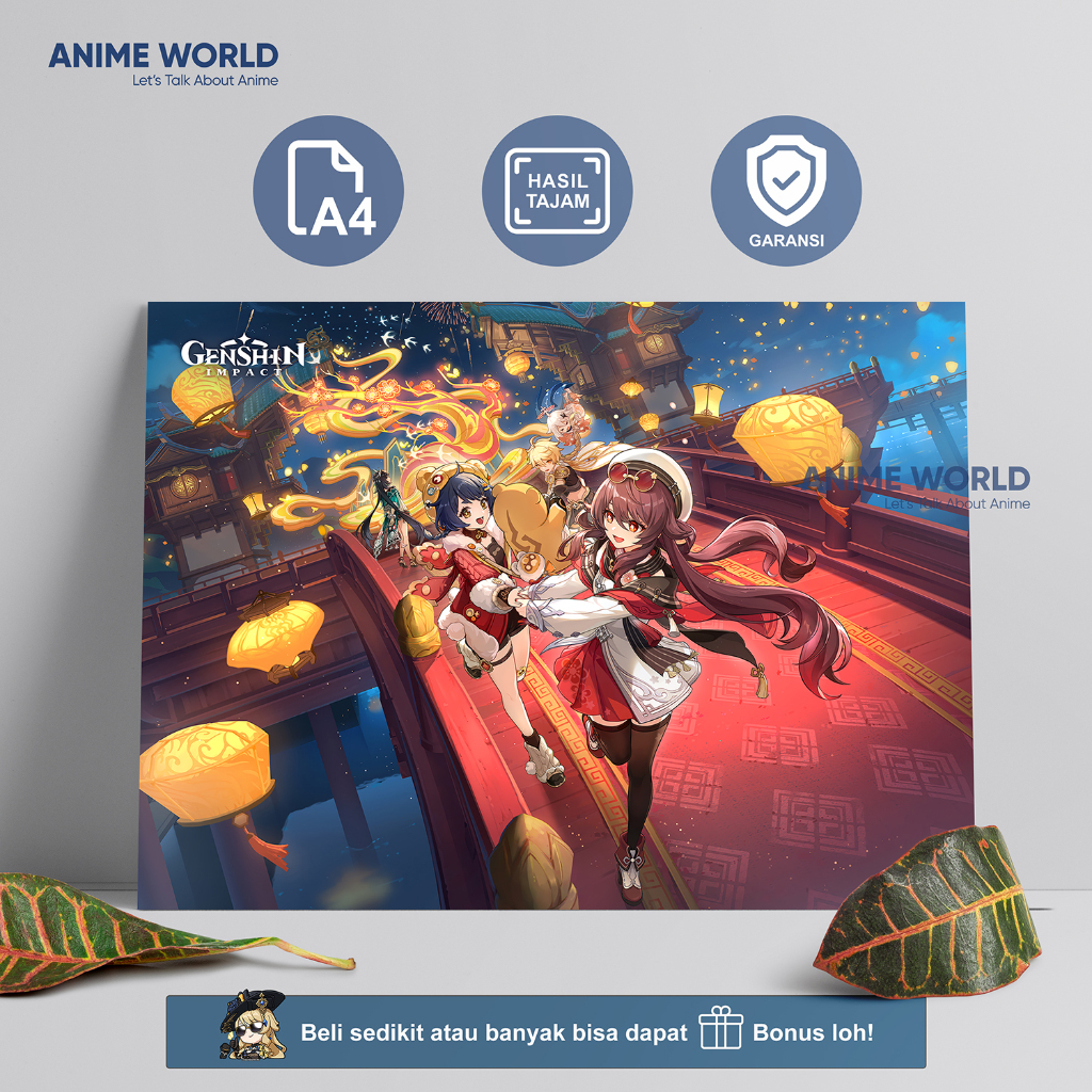 (Min. Belanja 20K) Poster Genshin Impact Hu Tao Xiangling Lantern Rite Terbaru Full Color
