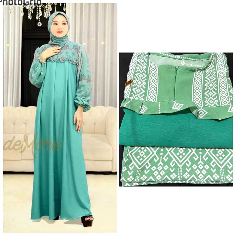 COD Bayar Tempat Gamis Set Hijab Motif / Dress Set Hijab Motif / Gamis Sepasang Jilbab Segiempat / G