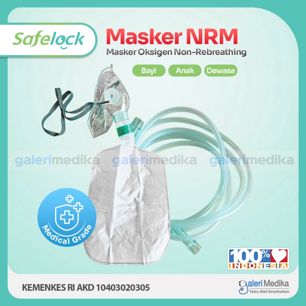 Masker Oksigen Non Rebreathing Safelock Medical Grade / Masker Oksigen Non Rebreathing / Masker Oksi