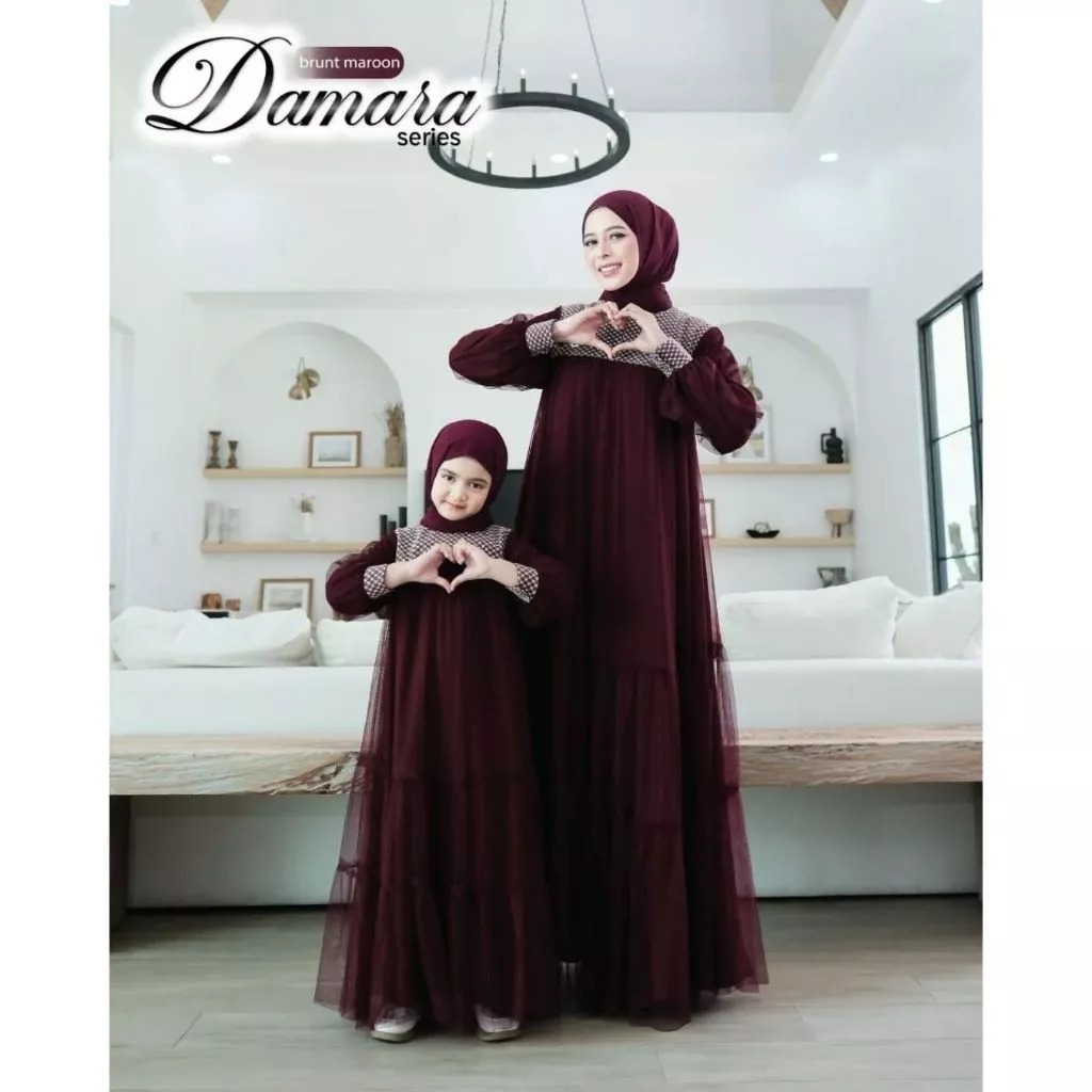 Viora Dress Couple Mom & Kids Bahan Syakila Mix Tile Borkat Terbaru Gamis Lebaran sarimbit 2025 Dama