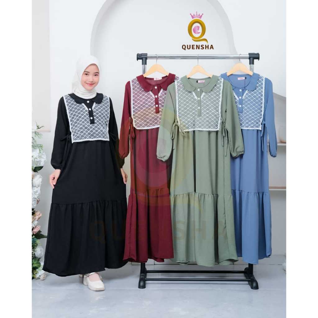 Sintia Dress Gamis Anak Remaja Tanggung bahan Crinkel Kombinasi Brukat Model Rompi Kekinian