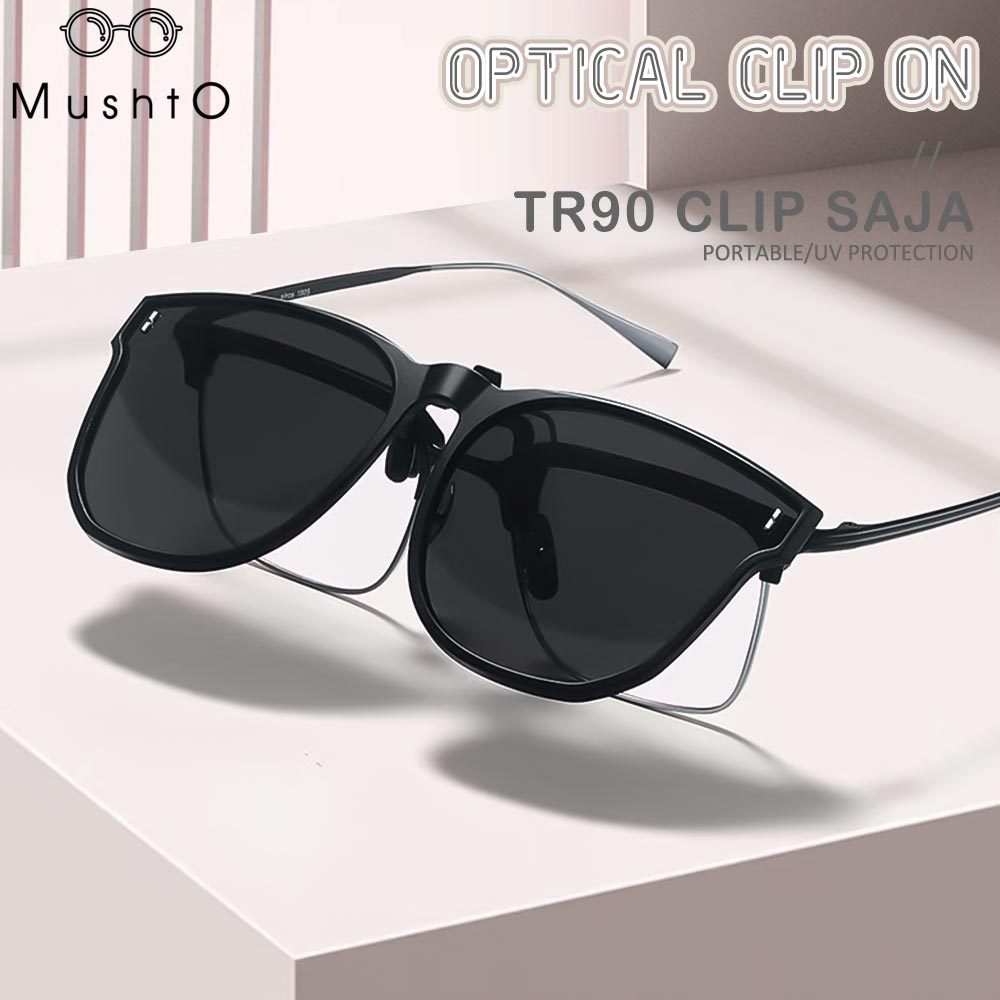 Mushto Clip On Saja Kacamata Design Oval Keren Bisa Dilipat dan Jepit Sunglasses Polarized TR90 Pria