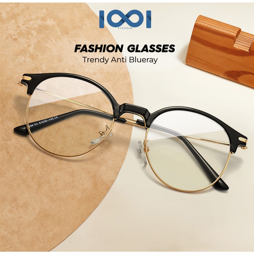 IOOI EYEWEAR - Kacamata Bulat Metal Anti Radiasi Blueray Photocromic Pria Wanita 10334